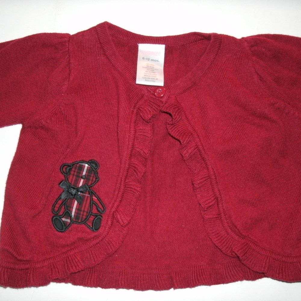 Gymboree Girls Cardigan Red Plaid Holiday Teddy Bear Ruffles 6-12 Months